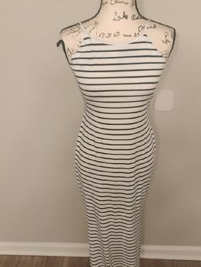 Strapneck Black & White Striped Maxi Dress